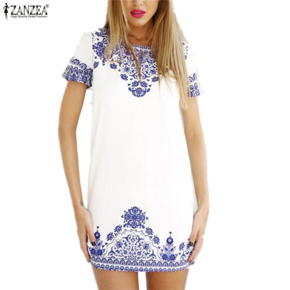 White and Blue T-Shirt Dress